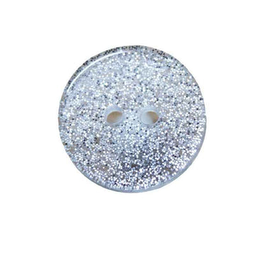 12/19mm 2-hole glitter resin button, white transparent, round, front view