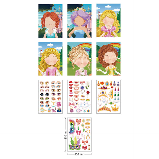 20 Sheets Princess Make a Face Stickers for Kids Girls