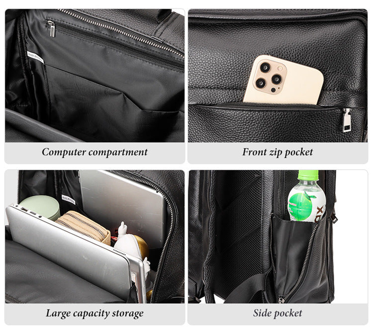 Black Genuine Leather Business Laptop Men's Backpack