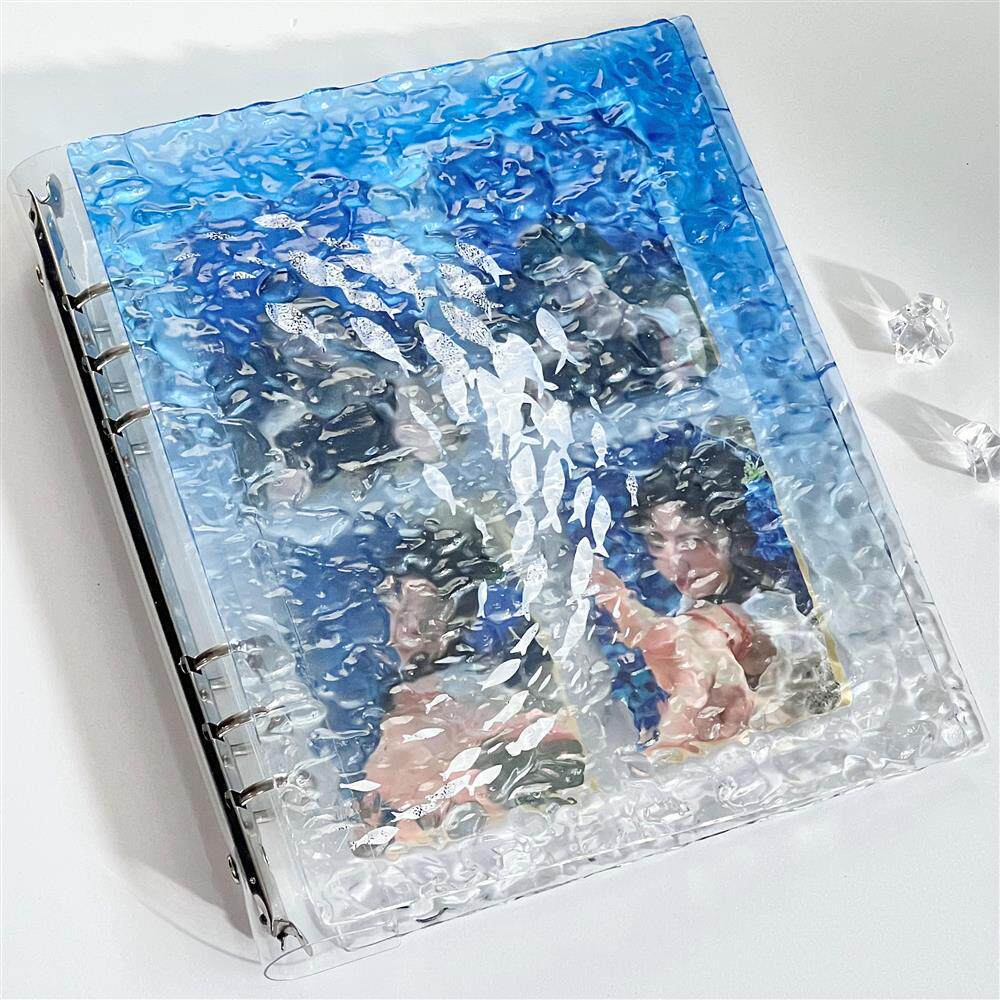 Acrylic Ocean Blue Gradient Card Binder – Loose-Leaf Photo Album for 3-Inch Cards, 40 Pages, 4 Pockets Per Page