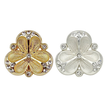Luxury diamond three-petal flower metal shank buttons, gold and silver with rhinestones