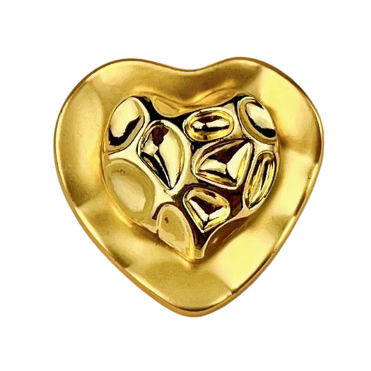 21/25MM Wrinkled Heart Shape Metal Shank Buttons 10pcs Gold