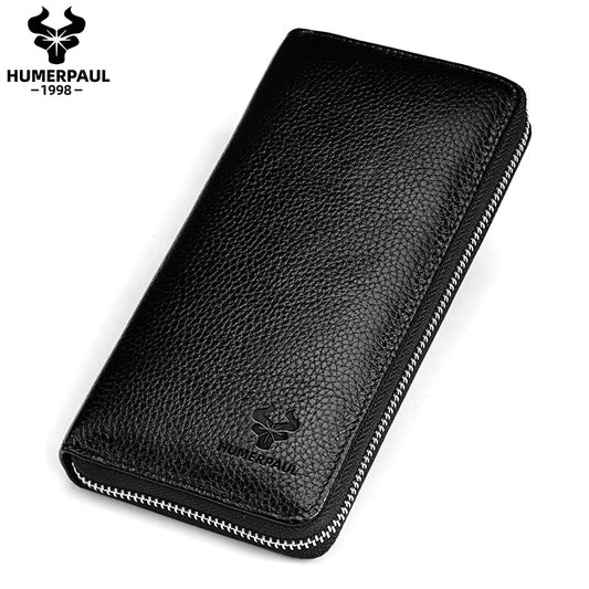 Vintage Men's Wallet,Long Genuine Leather Clutch Black