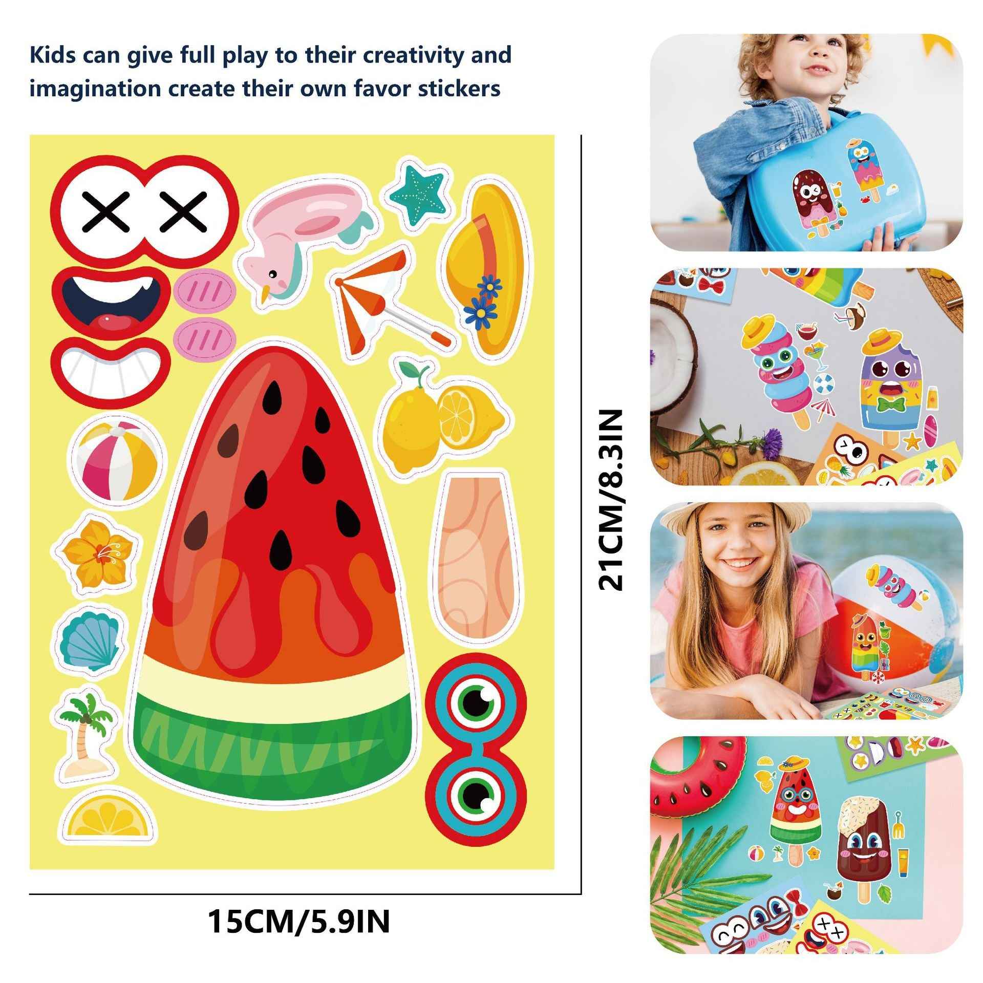 Make a Face Anime Popsicle Ice Lolly Stickers for Kids 24 Sheets