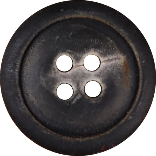 Natural horn button with four holes, dark black finish