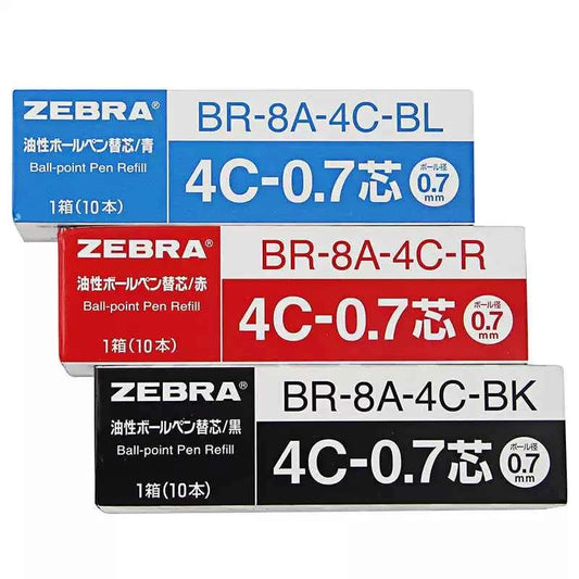 Zebra 4C-0.7 Ballpoint Pen Refill D1 -0.7mm Black/Red/Blue 10 Pack