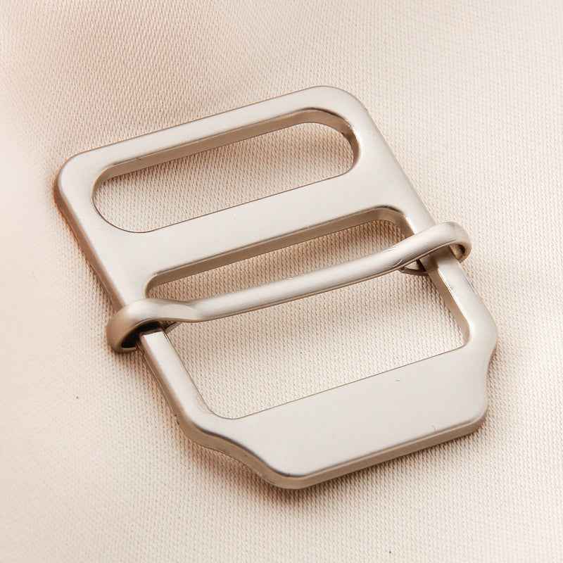 Bronze-tone ladder lock buckle with rectangular frame and sliding bar for straps