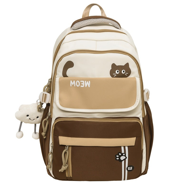 Korean Cat Series Student Backpack | Cute Lightweight School Bag for Girls Brown