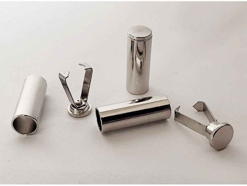 Metal drawstring stopper with prong clip, 7x20mm, silver cylinder cap