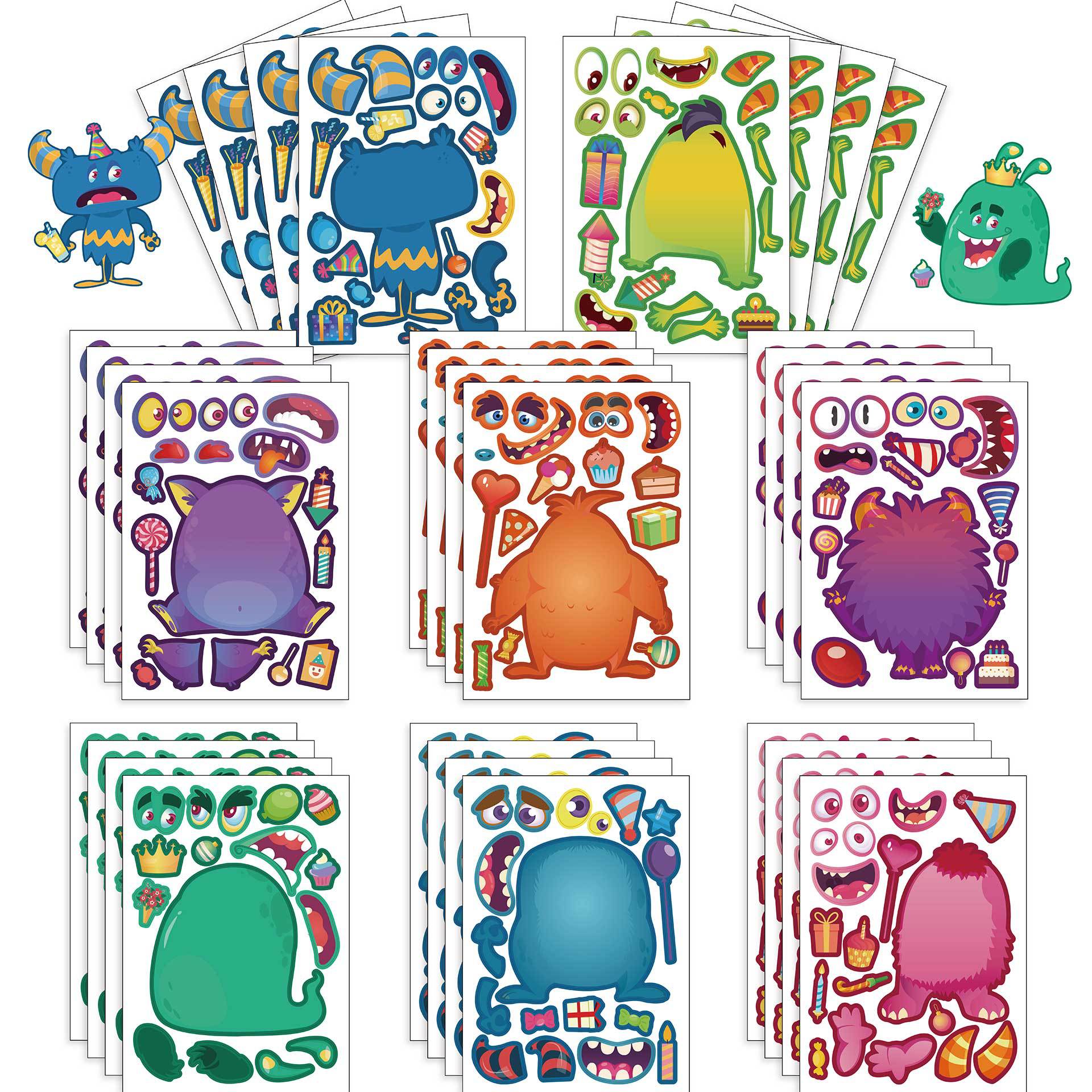 32 Sheets Monster Party Theme Make Your Own Stickers for Kids Birthday - TTpen