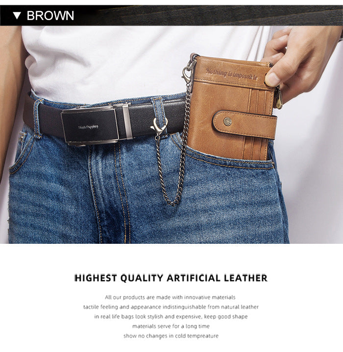 RFID Genuine Leather Card Holder Men's Wallet Double Zipper
