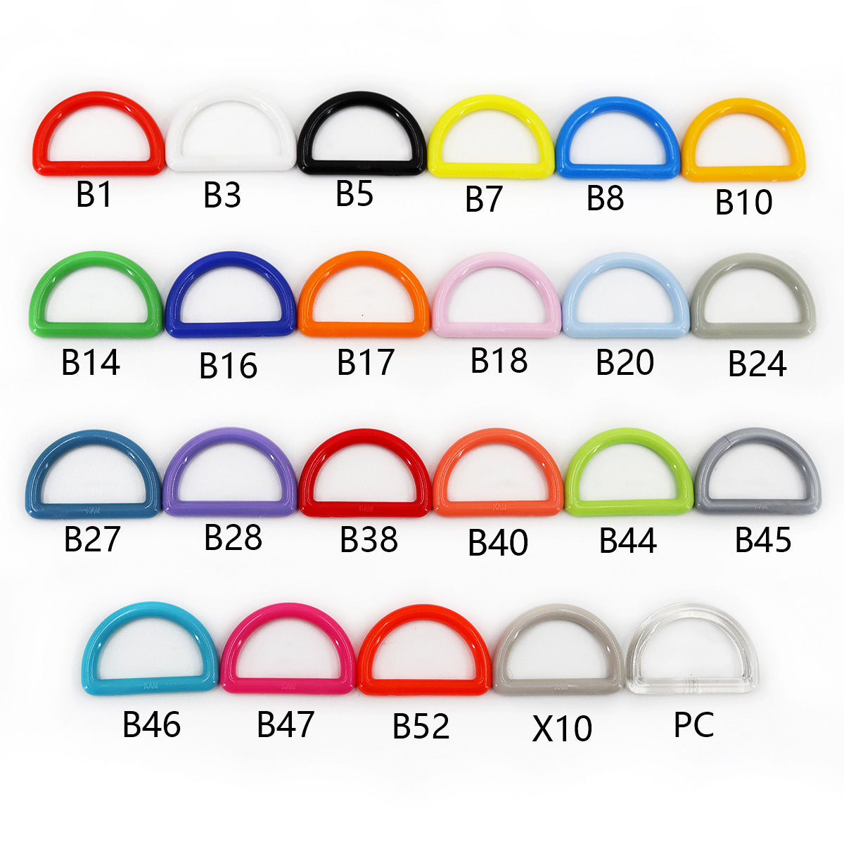 1-inch plastic D-ring buckles, assorted colors (B1–B45), for bags and backpacks