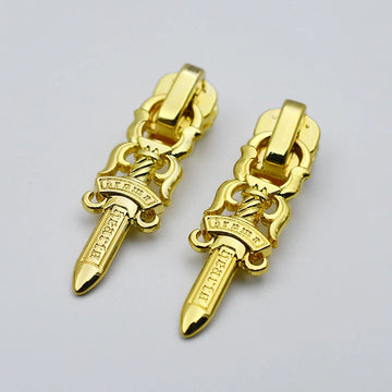 Zipper pulls metálicos dorados con cadena y punta en forma de gota (Style 1)