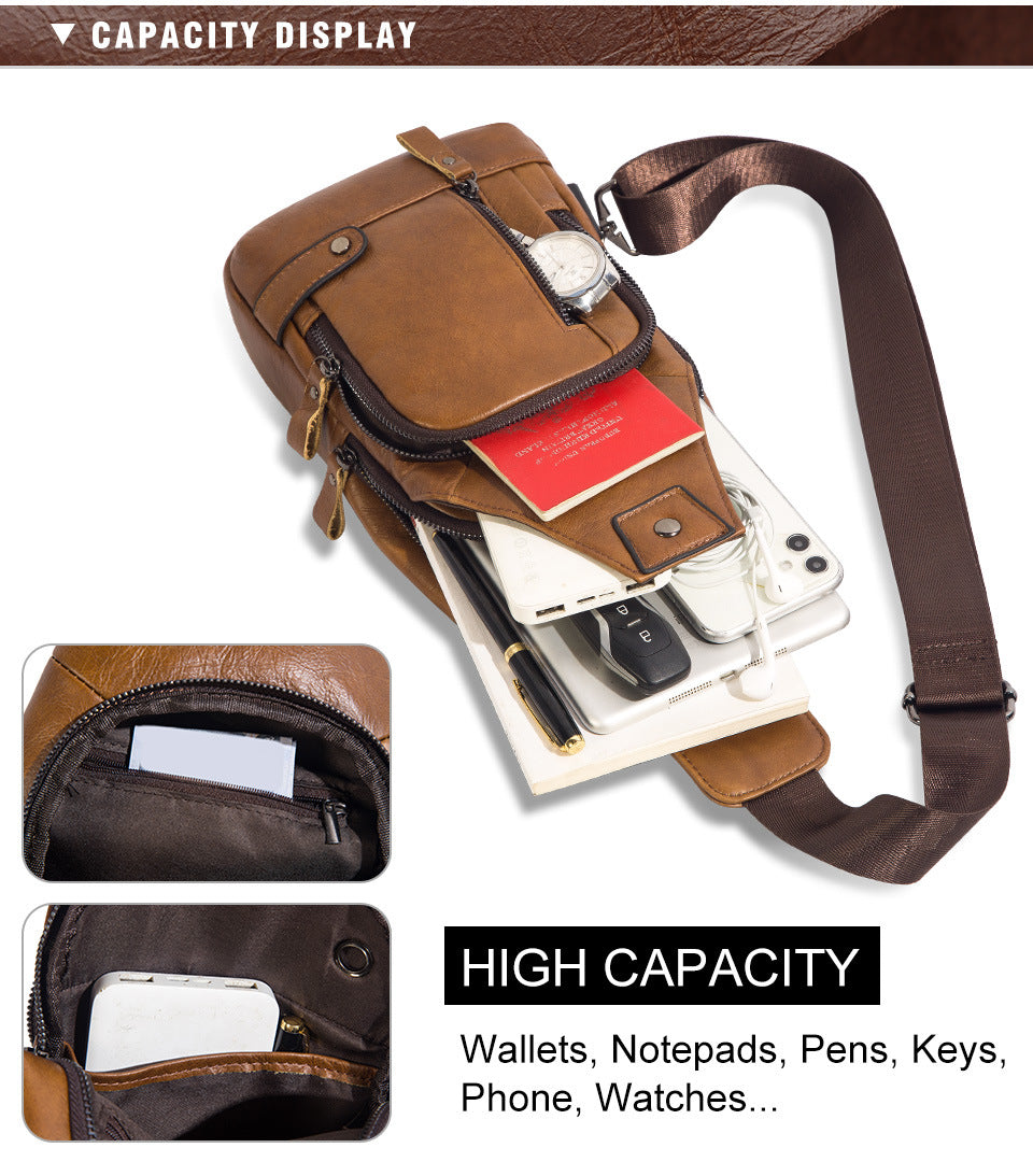 Men's Genuine Leather Chest Bag Full Grain Cowhide Sling