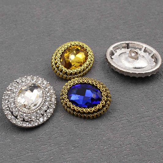 Vintage Oval Rhinestone Shank Buttons – Antique Gold Silver 20pcs