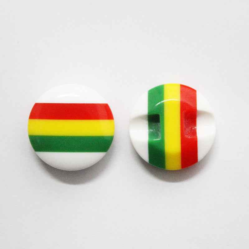 Colorful striped resin buttons with red, yellow, green horizontal stripes