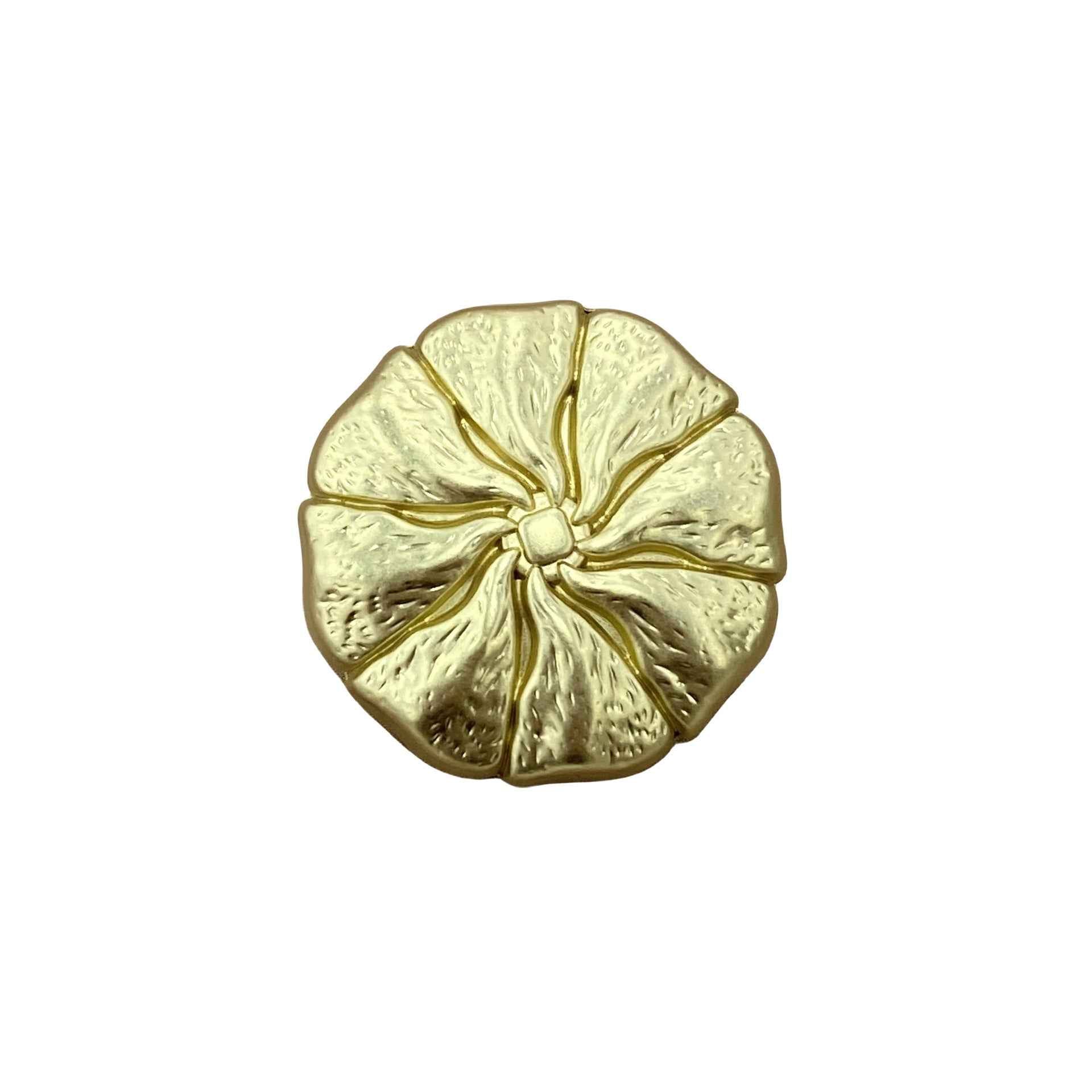 15–23 mm floral metal shank button, light gold, ridged flower relief