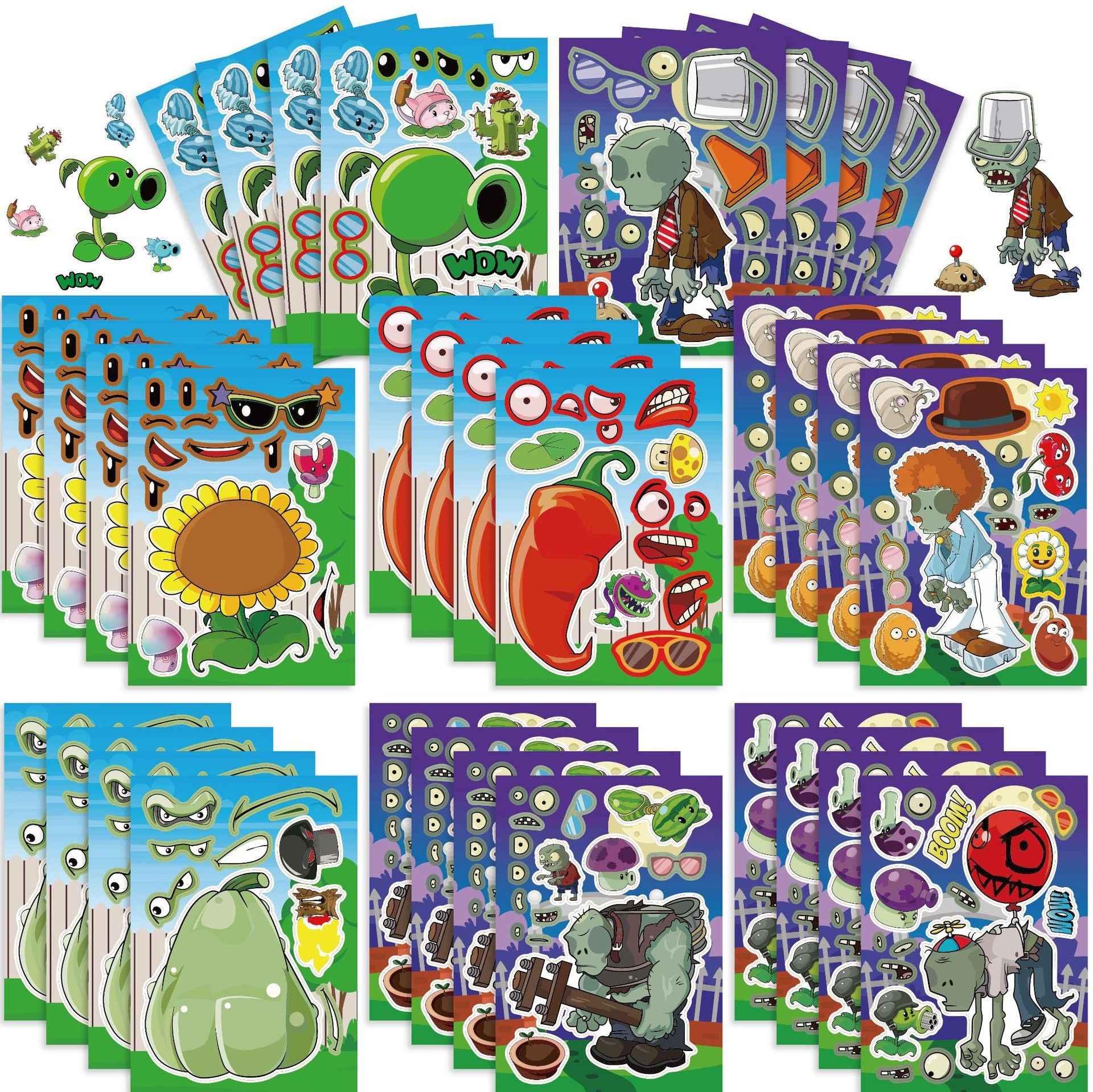 Make a Face Anime Plants vs. Zombies Stickers for Kids 24 Sheets