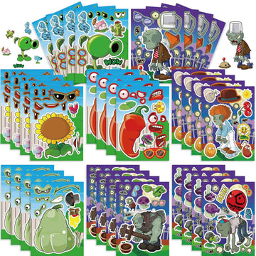 Make a Face Anime Plants vs. Zombies Stickers for Kids 24 Sheets