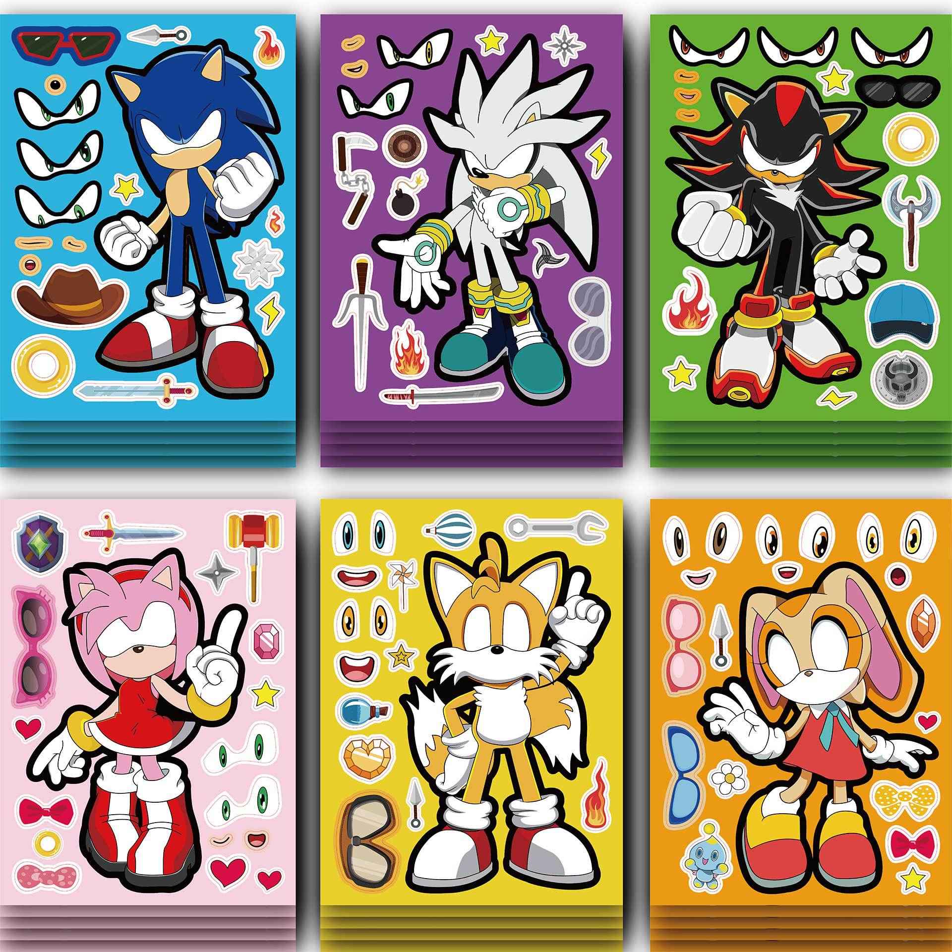 Make a Face Cartoon Sonic The Hedgehog Stickers for Kids 24 Sheets