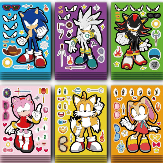 Make a Face Cartoon Sonic The Hedgehog Stickers for Kids 24 Sheets