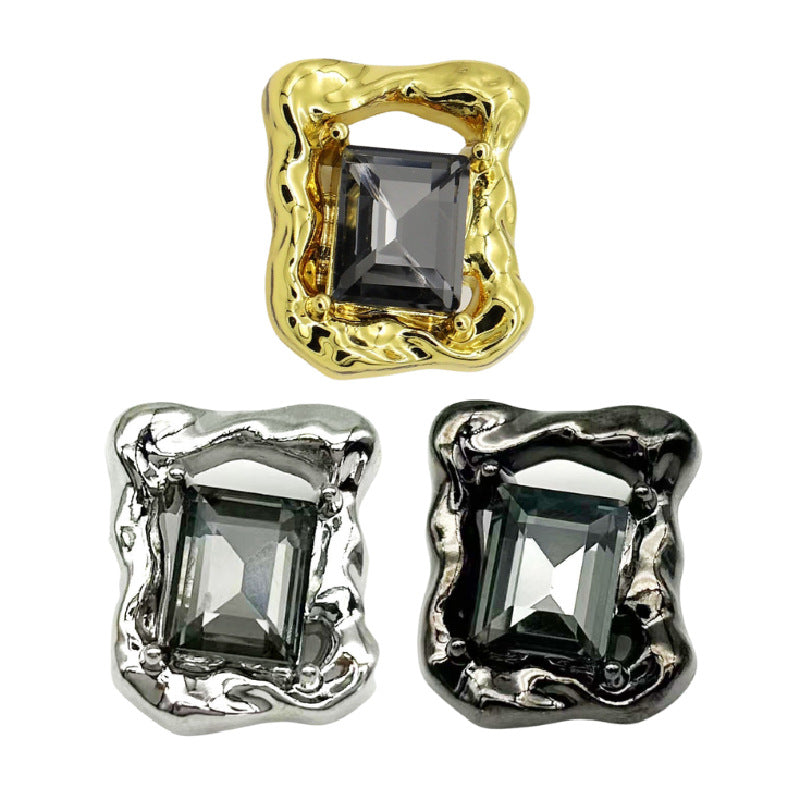 Beveled diamond rectangular hollow metal buttons: gold, silver-tone, gunmetal (set)