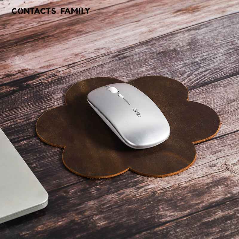 Contacts Family Vintage Leather Mouse Pad – Brown Petal Shape