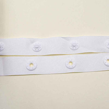 White 50mm snap fastener button tape, fabric strap with evenly spaced snaps