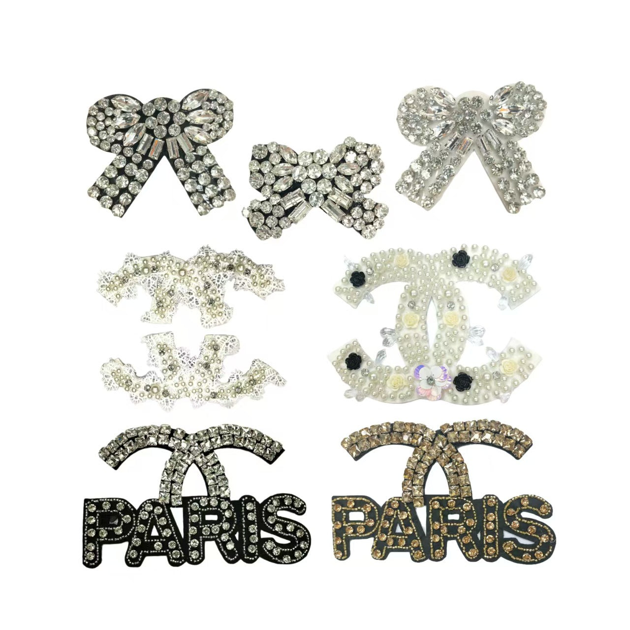 Small bowtie applique set (7 patches) with letter and bow designs