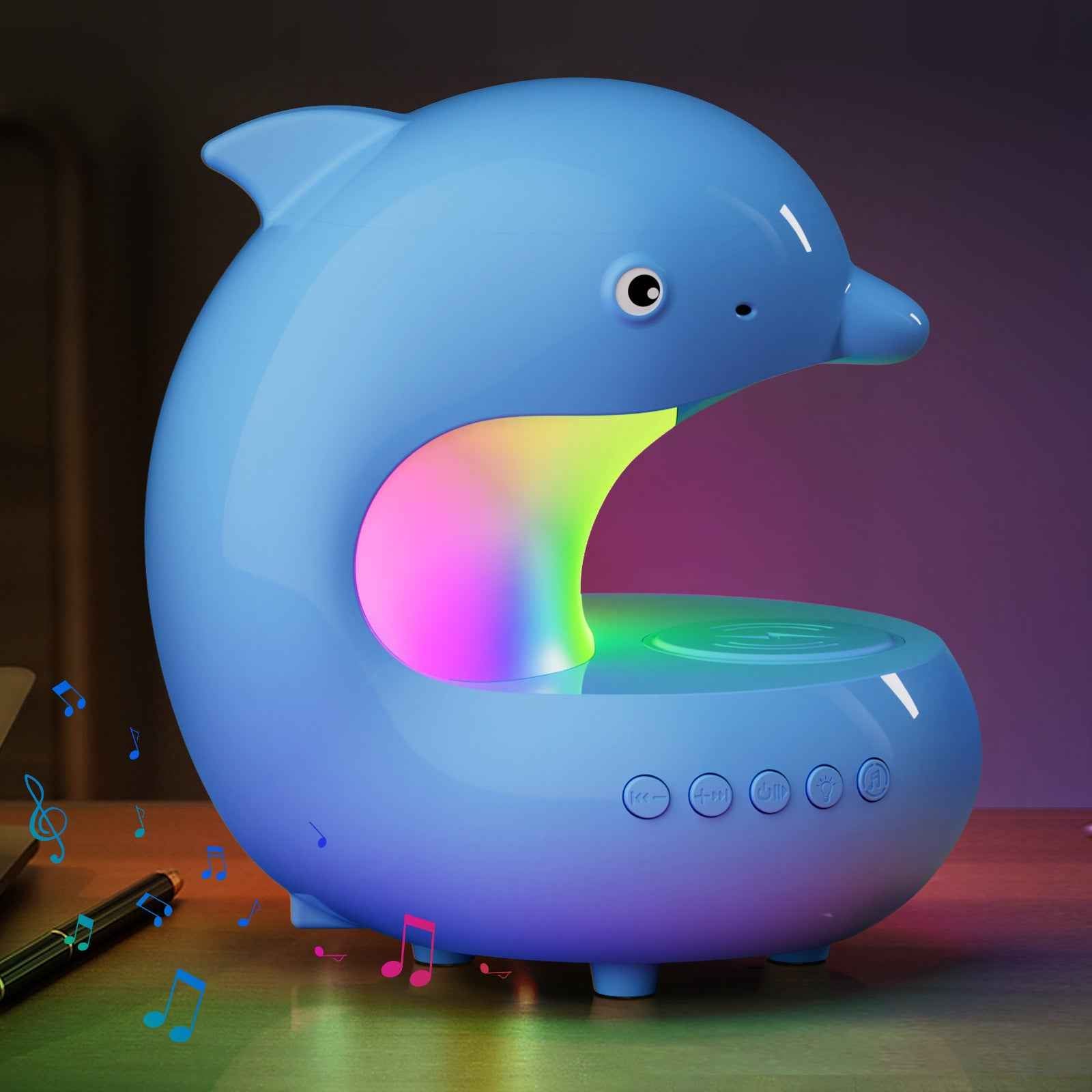 Dolphin Night Light with Wireless Charger & Bluetooth Speaker