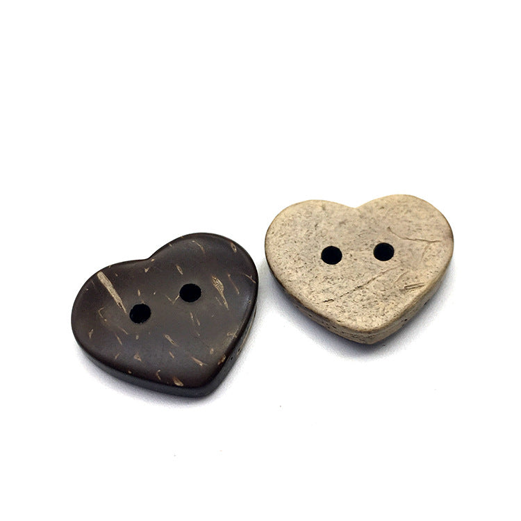 20mm heart coconut shell buttons, two holes: dark brown and natural beige