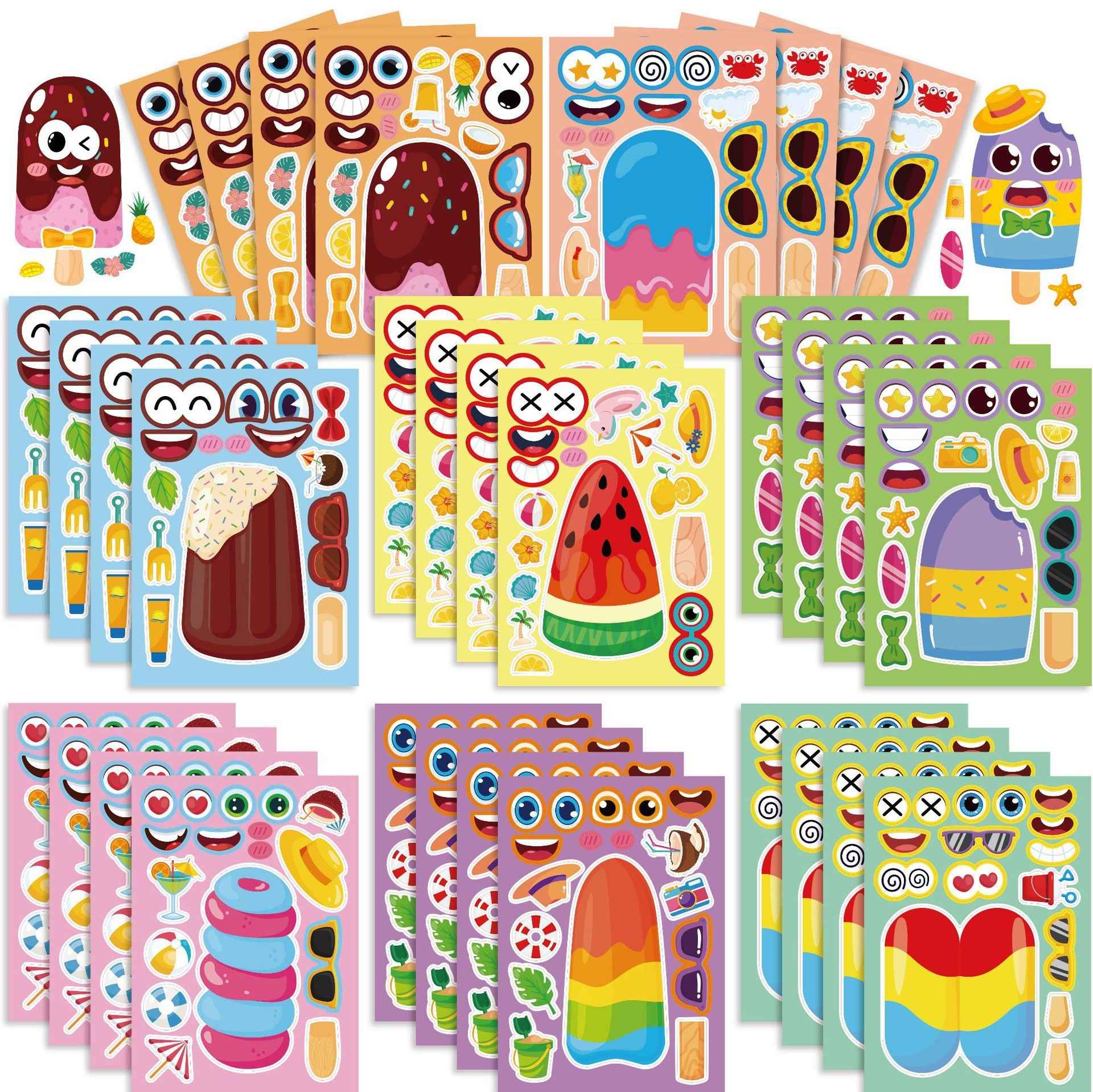 Make a Face Anime Popsicle Ice Lolly Stickers for Kids 24 Sheets