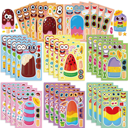 Make a Face Anime Popsicle Ice Lolly Stickers for Kids 24 Sheets