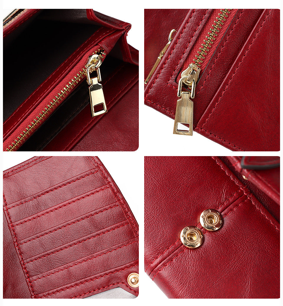 Women's Genuine Leather RFID Wallet – Long Zip Clutch Full Grain Cowhide