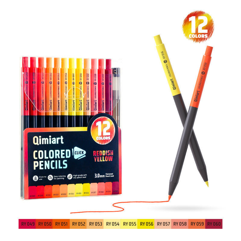 Qimiart Click Retractable Colored Pencils Set of 12 Oil-Based Includes Sharpener Redish Yellow