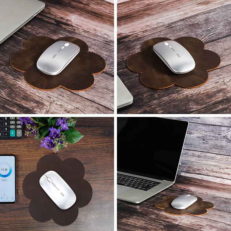 Contacts Family Vintage Leather Mouse Pad – Brown Petal Shape