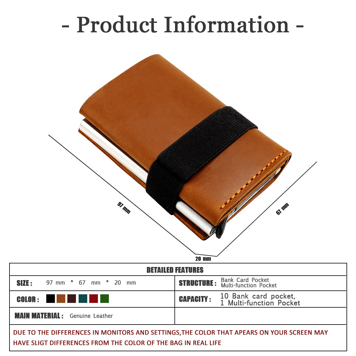 Leather RFID Blocking Card Holder Wallet Pop-Up Aluminum Case