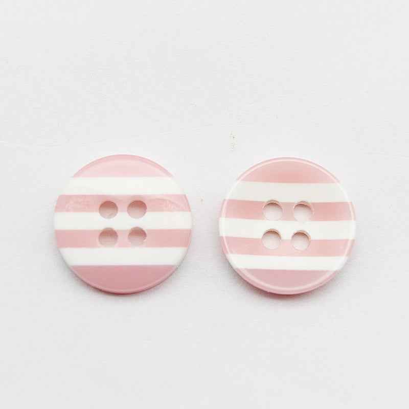 Striped resin 4-hole buttons, pink and white horizontal bands