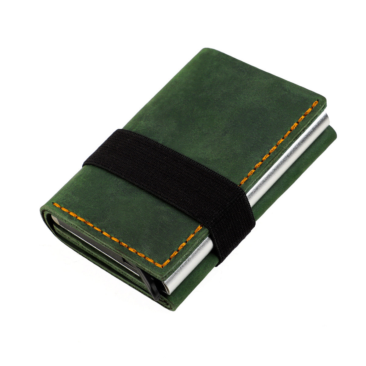 Leather RFID Blocking Card Holder Wallet Pop-Up Aluminum Case Green