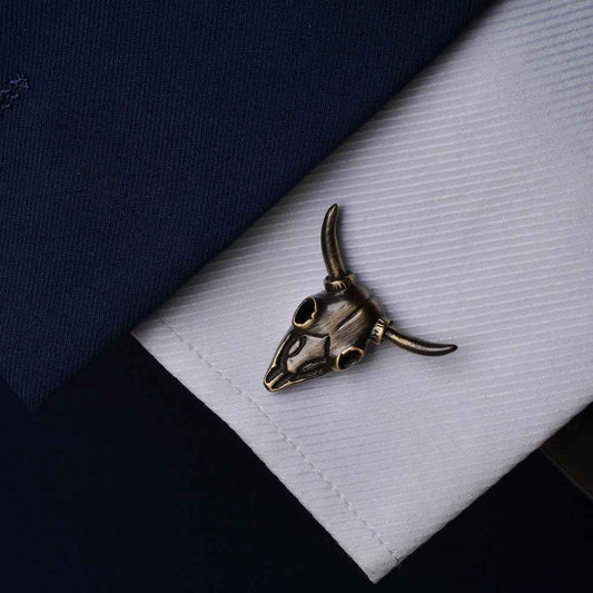 Vintage Bronze Bull Skull Cufflinks for Men