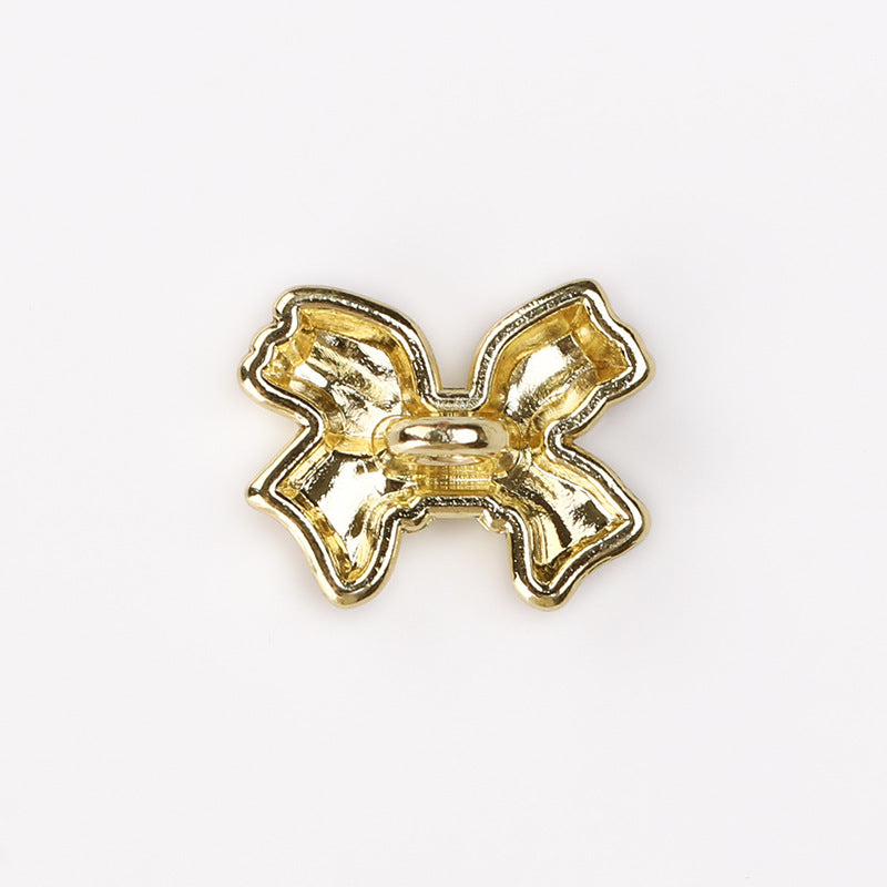 Light gold crystal bow metal shank button back, flat with sewing loop