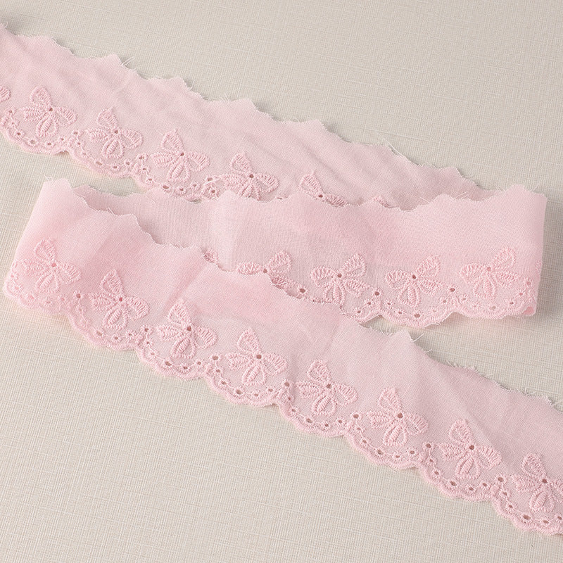 45mm Lolita dress lace trim with pleated ruffles, pastel pink floral lace