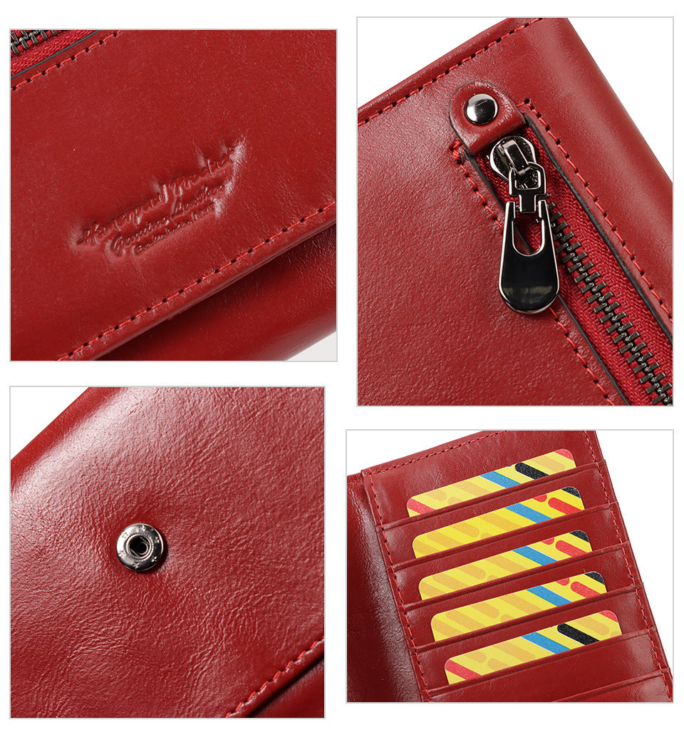RFID Blocking Genuine Leather Long Clutch Wallet for Women