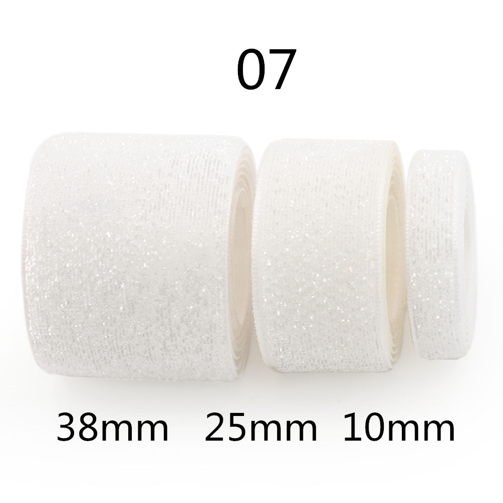 Style 07 Glitzer-Gradient Chenille-Ribbon weiß, Rollen 38mm/25mm/10mm