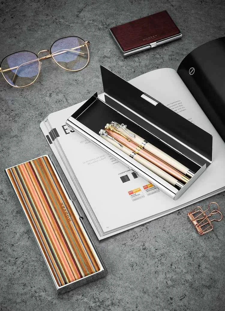 MODERN Stainless Steel Hand-Polished Mirror Pencil Case