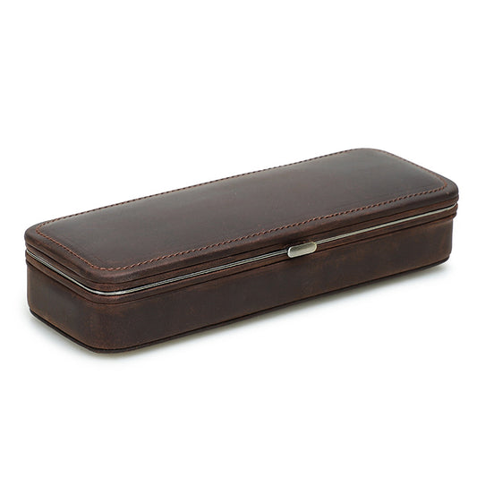 Vintage Crazy Horse Leather 3 Slot Fountain Pen Case Coffee