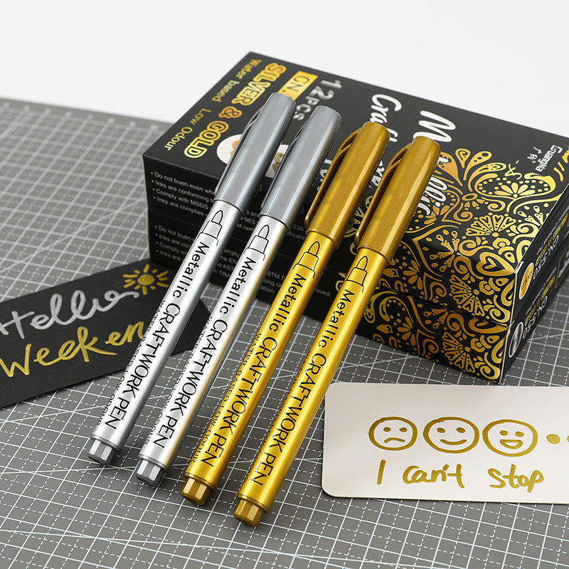 GUANGNA Gold Silver Metallic Permanent Marker Pens 12 Pack