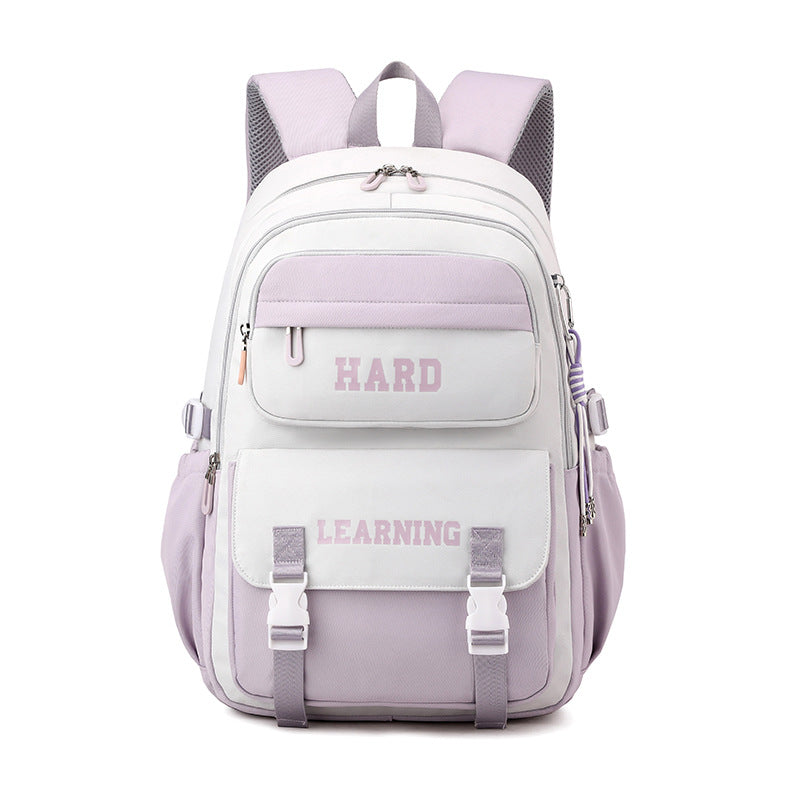 College Backpack for Women – Large Capacity Oxford Fabric Laptop Bag Purple White