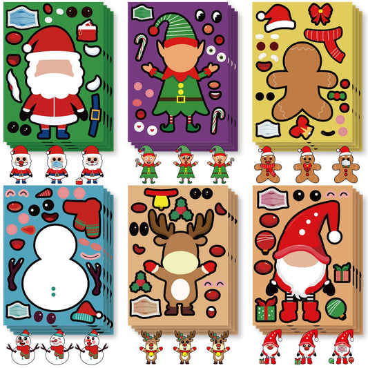 24 Sheets Christmas Make a Face Stickers for Kids Cards Crafts