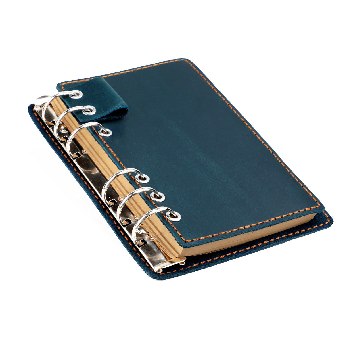 A6 Vintage Genuine Leather 6-Ring Binder Notebook with Pen Loop Blue